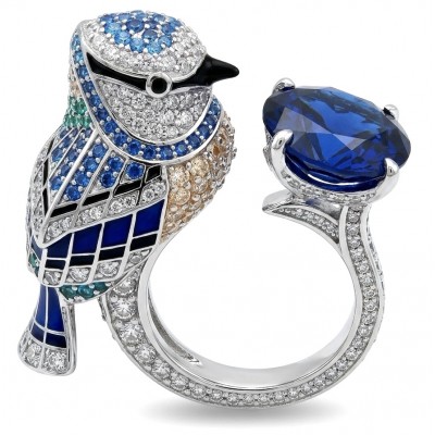 Blue Bird 6.8 carat genuine Sapphire .925 Sterling Silver dipped in Rhodium Ring size 7