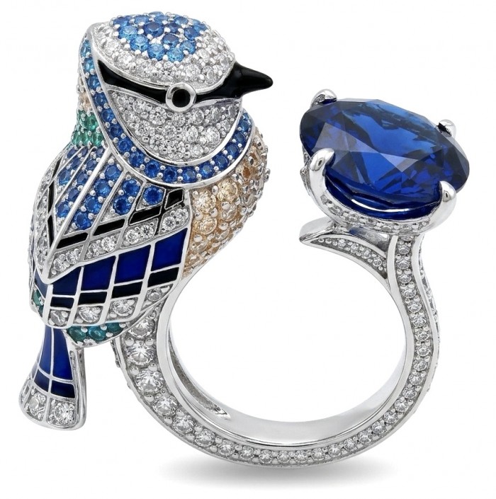 Blue Bird 6.8 carat genuine Sapphire .925 Sterling Silver dipped in Rhodium Ring size 7