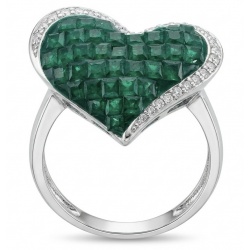 Heart Authentic MYSTIC SETTING 10.2 carat Colombian Emerald .925 Sterling Silver handcrafted Ring size 8