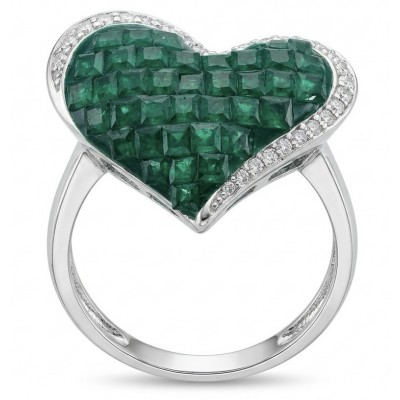 Heart Authentic MYSTIC SETTING 10.2 carat Colombian Emerald .925 Sterling Silver handcrafted Ring size 8