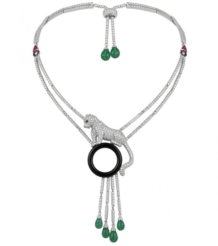 Cheetah Emerald black Enamel .925 Sterling Silver .925 Sterling Silver handcrafted Statement Necklace; 24 inches long
