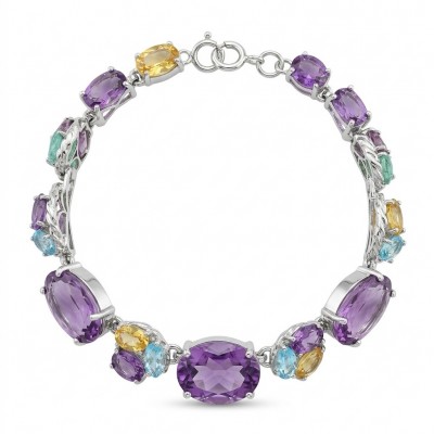 Tutti Frutti 155.5 CARAT MULTIGEM Rhodium over .925 Sterling Silver brilliantly handcrafted Bracelet