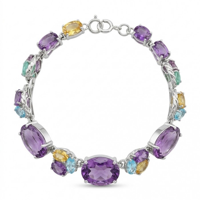 Tutti Frutti 155.5 CARAT MULTIGEM Rhodium over .925 Sterling Silver brilliantly handcrafted Bracelet