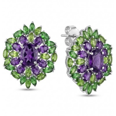Rosaria Genuine 15.9 carat Brazilian Amethyst rhodium over .925 Sterling Silver handcrafted Statement earrings