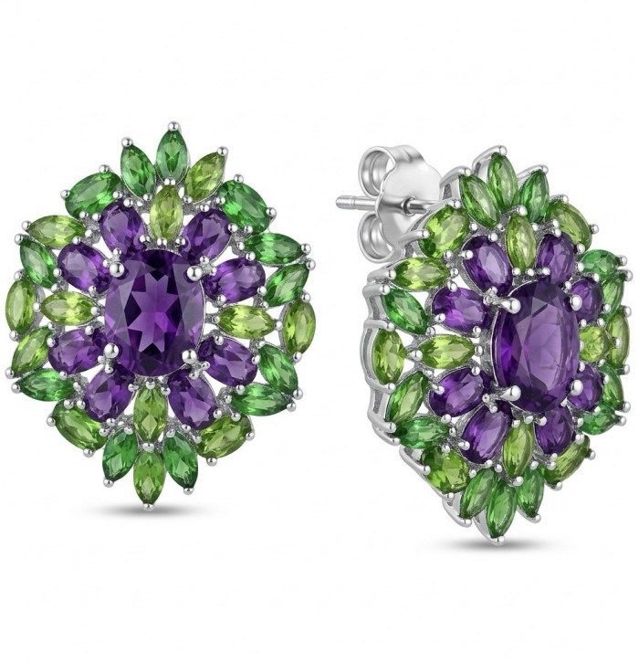 Rosaria Genuine 15.9 carat Brazilian Amethyst rhodium over .925 Sterling Silver handcrafted Statement earrings