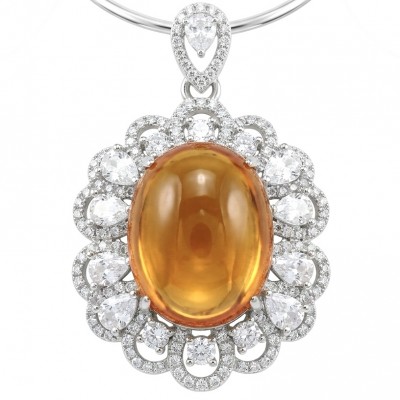 Luxury genuine Fancy 21.2 CARAT Golden Topaz rhodium over .925 Sterling Silver handmade Pendant