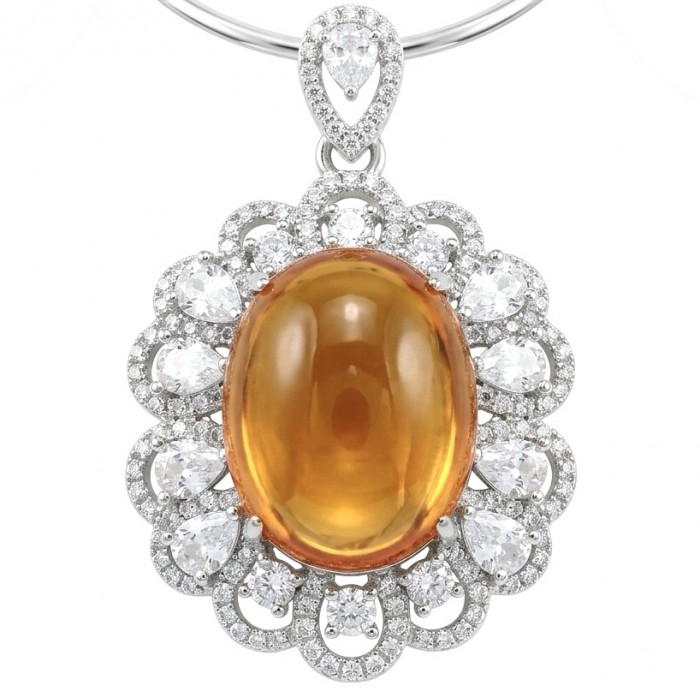 Luxury genuine Fancy 21.2 CARAT Golden Topaz rhodium over .925 Sterling Silver handmade Pendant
