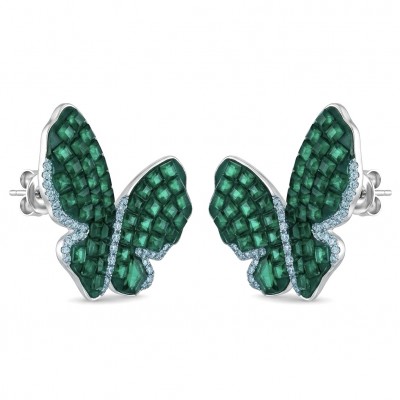 Incredible Butterflies genuine mystry setting 15.5 CARAT Emerald .925 Sterling Silver handcrafted Earrings