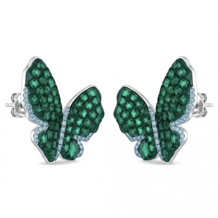 Incredible Butterflies genuine mystry setting 15.5 CARAT Emerald .925 Sterling Silver handcrafted Earrings