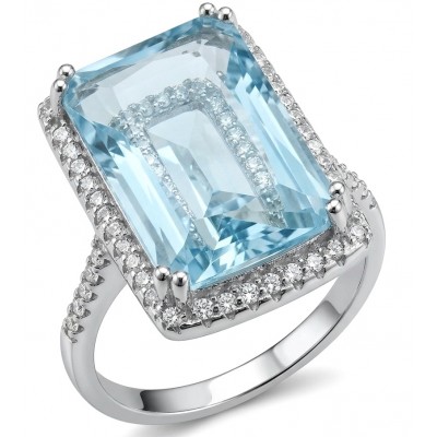 Angelina 10.9 carat authentic Aquamarine .925 Sterling Silver Handcrafted Ring size 7