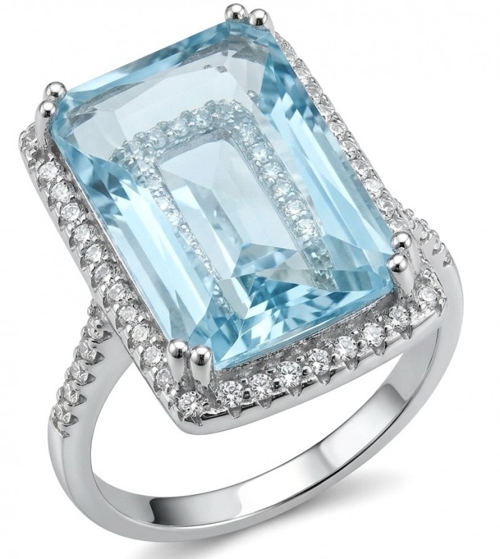 Angelina 10.9 carat authentic Aquamarine .925 Sterling Silver Handcrafted Ring size 7