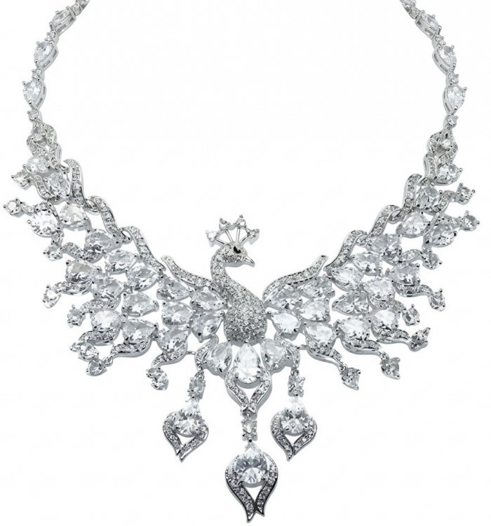 55.2 carat Graceful Swan Natural White Topaz rhodium over .925 Sterling Silver handcrafted Statement necklace - video