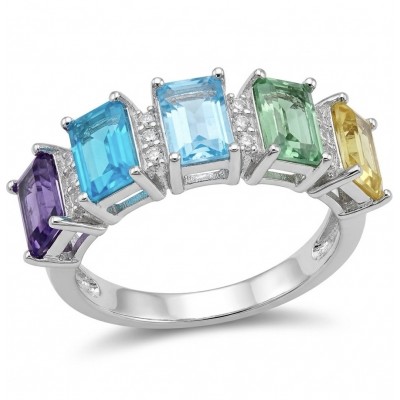 My own Rainbow - authentic 8.7 carat multigem .925 Sterling Silver Eternity Ring size 7