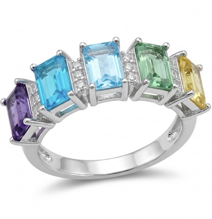 My own Rainbow - authentic 8.7 carat multigem .925 Sterling Silver Eternity Ring size 7
