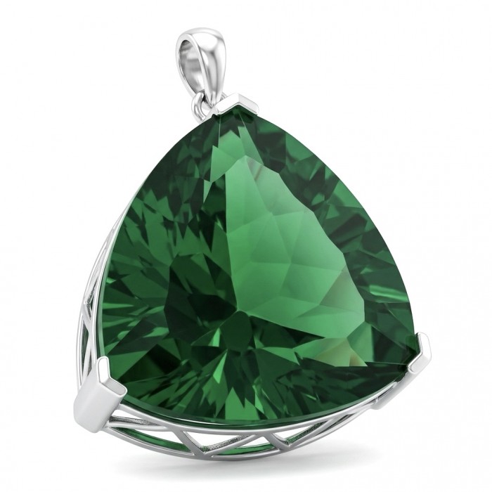 Trillion Cut Perfect 29.5 carat Volcanic Helenite .925 Sterling Silver handcrafted Pendant
