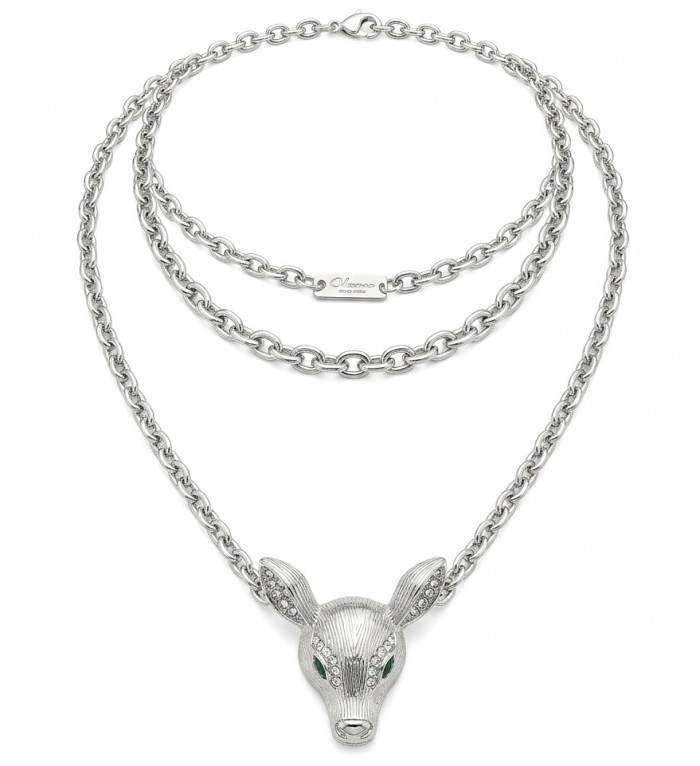 Deer'S Head 0.7 carat Emerald .925 Sterling Silver handmade Statement necklace