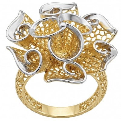 GOLDEN ROSE - Dubai Style - .925 Sterling Silver dipped in 22K Gold handmade Large ring size 9