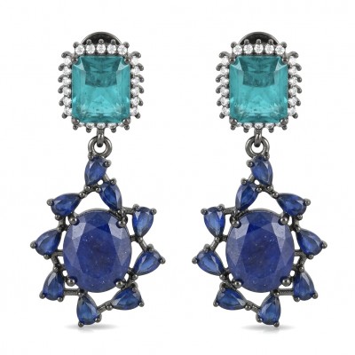 Vintage style - Giovanna - 14.8 carat Sapphire Emerald black rhodium over .925 Sterling Silver handcrafted earrings