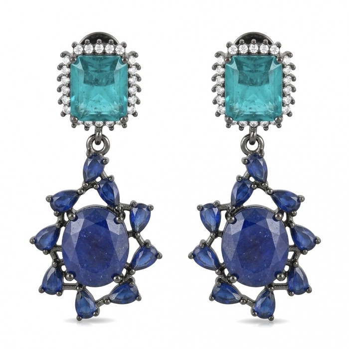 Vintage style - Giovanna - 14.8 carat Sapphire Emerald black rhodium over .925 Sterling Silver handcrafted earrings