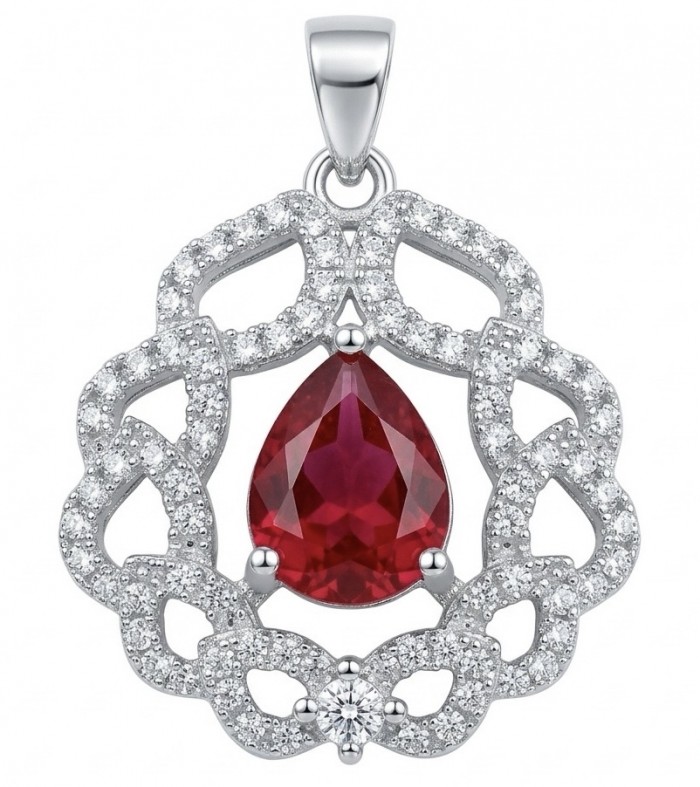3.8 carat authentic Mozambique Ruby rhodium over .925 Sterling Silver handmade Pendant