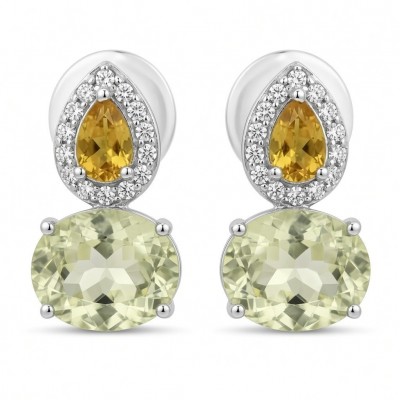 Giovanna - Authentic 6.4 carat Brazilian Citrine Tourmaline .925 Sterling Silver dipped in rhodium handcrafted earrings