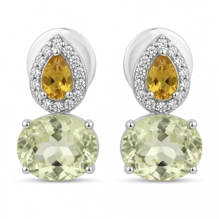 Giovanna - Authentic 6.4 carat Brazilian Citrine Tourmaline .925 Sterling Silver dipped in rhodium handcrafted earrings