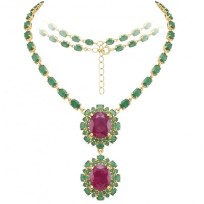 RARE BEAUTY! Valentina 88.2 carat Mozambique Ruby 22K Gold .925 Sterling Silver Statement Necklace