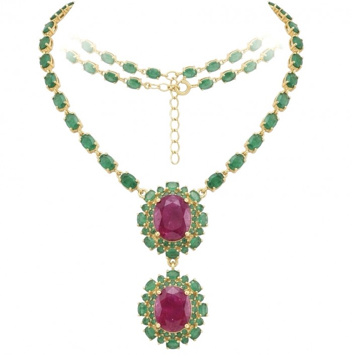 RARE BEAUTY! Valentina 88.2 carat Mozambique Ruby 22K Gold .925 Sterling Silver Statement Necklace