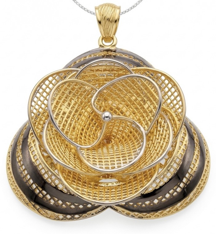 Dubai Style - Golden Rose .925 Sterling Silver dipped in 22K Gold handmade Pendant