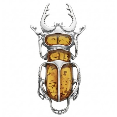Secret Scarabaeus Baltic Polish Amber .925 Sterling Silver dipped in Rhodium Pendant / Brooch