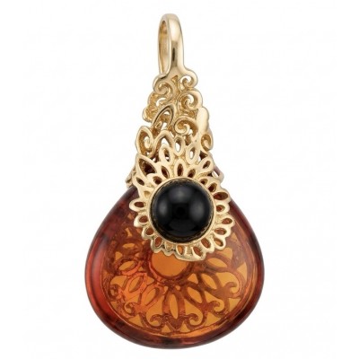 Prehistoric Authentic Golden Baltic Amber 18K Gold over .925 Sterling Silver beautifully handcrafted Pendant