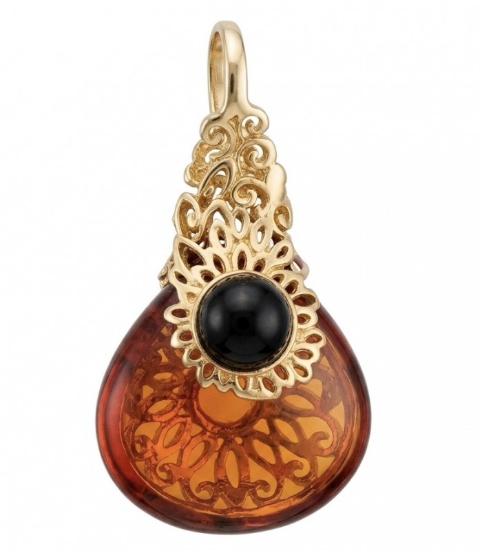 Prehistoric Authentic Golden Baltic Amber 18K Gold over .925 Sterling Silver beautifully handcrafted Pendant