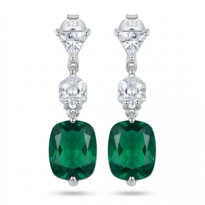 Giovanna- Authentic 8.5 CARAT natural Colombian Emerald .925 Sterling Silver handcrafted Statement earrings
