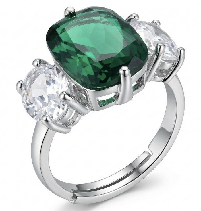 Giovanna- Authentic 7.5 CARAT natural Colombian Emerald .925 Sterling Silver dipped in Rhodium handcrafted Ring size 7