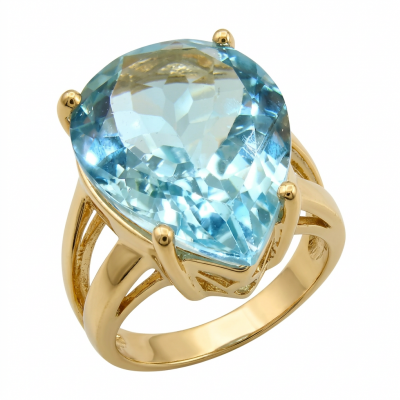Nirvana Natural Fancy pear cut 17.8 carat Swiss Blue Topaz .925 Sterling Silver dipped in 14K Gold handmade Statement Ring size 5