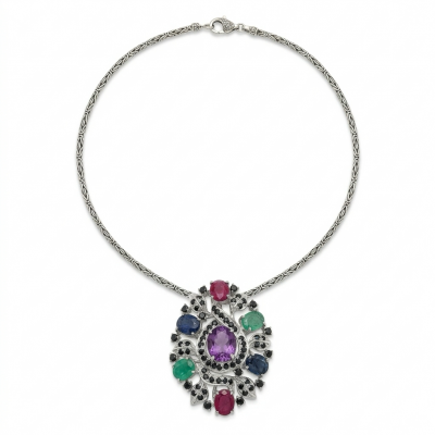 Generational Wisdom - Natural 27.8 carat Multigem .925 Sterling Silver handcrafted Necklace - Pendant - Brooch