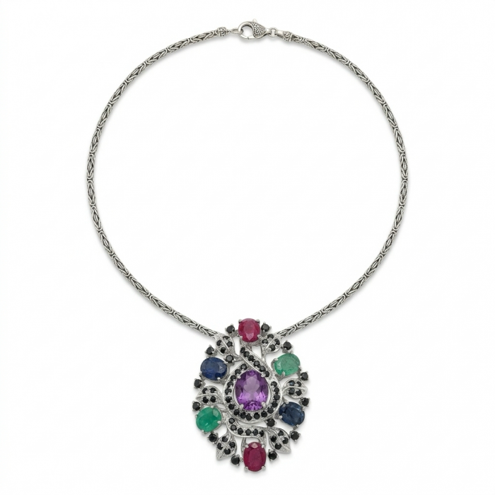 Generational Wisdom - Natural 27.8 carat Multigem .925 Sterling Silver handcrafted Necklace - Pendant - Brooch