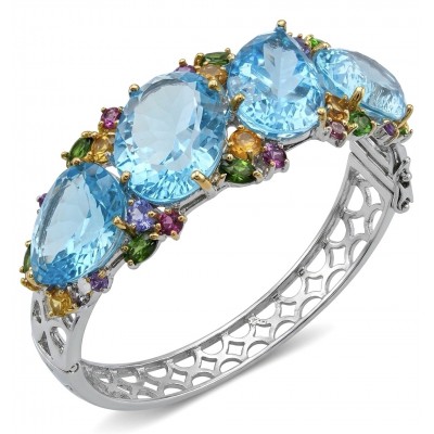PACIFICA - 25.8 carat Swiss Blue Topaz 10.2 carat Sapphire 18K Rose Gold over .925 Sterling Silver handmade bangle Bracelet