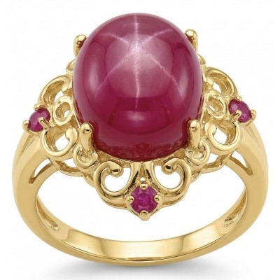 Bella Rosa Genuine 9.5 CARAT Star Ruby 22K Gold over .925 Sterling Silver Statement Ring size 7
