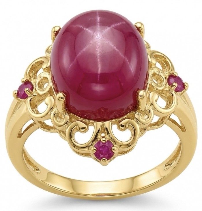 Bella Rosa Genuine 9.5 CARAT Star Ruby 22K Gold over .925 Sterling Silver Statement Ring size 7