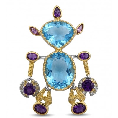 New Age Friend 40.2 carat GEMSTONES 18k Gold over .925 Sterling Silver dipped in Rhodium handmade Pendant
