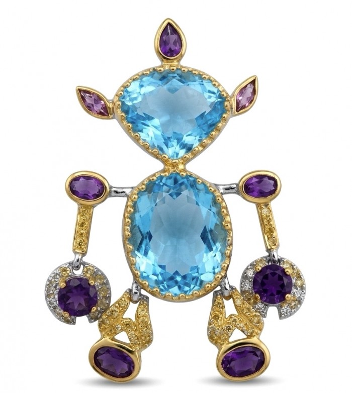 New Age Friend 40.2 carat GEMSTONES 18k Gold over .925 Sterling Silver dipped in Rhodium handmade Pendant
