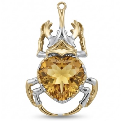 Authentic 15.9 catat Champagne Topaz Scarabaeus 18K Gold over .925 Sterling Silver handmade Pendant