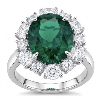Estelle - Authentic 12.9 carat COLOMBIAN EMERALD .925 Sterling Silver dipped in rhodium handcrafted Ring size 8