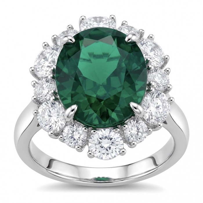 Estelle - Authentic 12.9 carat COLOMBIAN EMERALD .925 Sterling Silver dipped in rhodium handcrafted Ring size 8