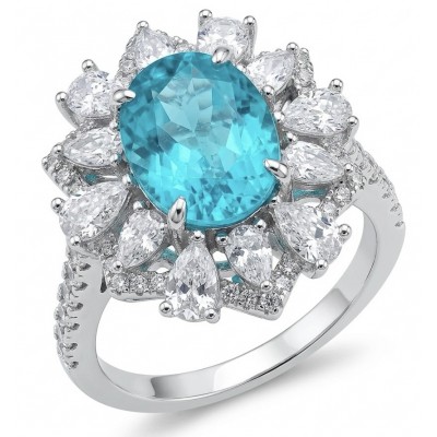 Elizabeth 8.5 carat Paraiba Tourmaline .925 Sterling Silver Handcrafted Ring size 5