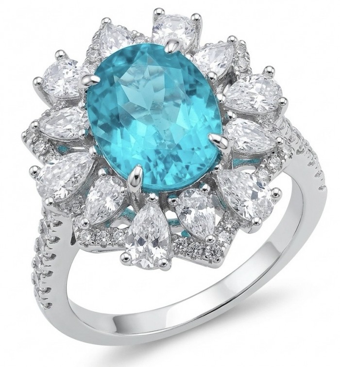Elizabeth 8.5 carat Paraiba Tourmaline .925 Sterling Silver Handcrafted Ring size 5