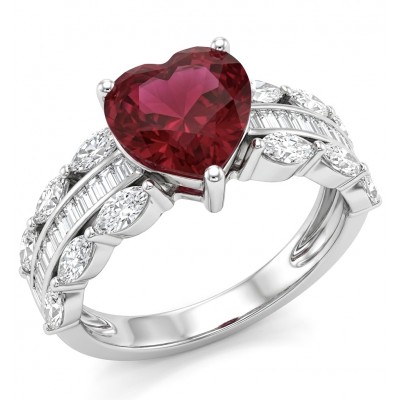 Red Heart 4.8 carat natural Garnet rhodium over .925 Sterling Silver Handcrafted Ring size 8 1/4