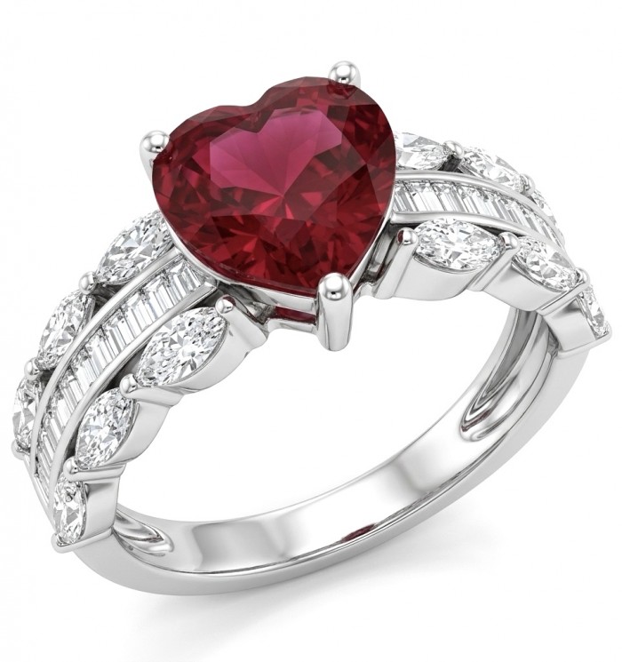 Red Heart 4.8 carat natural Garnet rhodium over .925 Sterling Silver Handcrafted Ring size 8 1/4