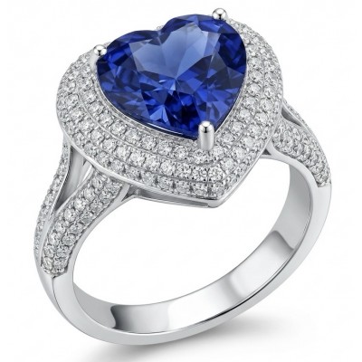 Ocean's Heart - Luxurious 7.8 carat Sapphire .925 Sterling Silver handcrafted Ring size 7